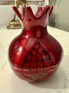 Fabulous Emanuel Judaica Pomegranate Red Enamel Honey Pot