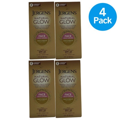Jergens Natural Glow Face Moisturizer Sunscreen SPF 20 Fair to Medium 2 oz 4 Pac