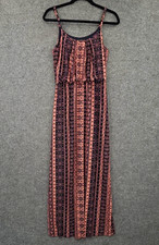 Women’s M Maxi Dress Black Pink Paisley Scoop Neck Strappy Adjustable Straps