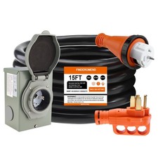 15 ft 50 Amp Generator Cord and Power Inlet Box Combo Kit, Pre-Drilled Genera...