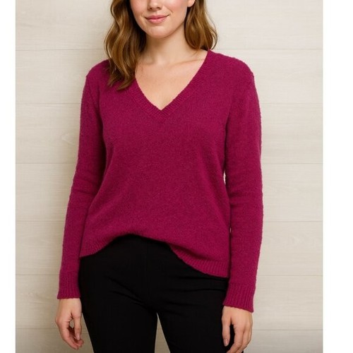 J. Rundhals V-Ausschnitt Pullover Fuchsia Rosa Langarm Pulli Strick Damen Gr. XL