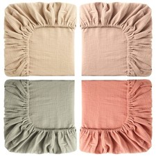 4 Pcs Muslin Mini Crib Sheets 24 x 38 Inch Baby Crib Sheets Fitted Cozy Cotto...