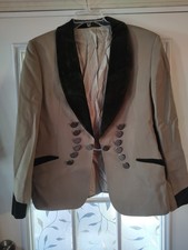 Vintage Men's Gaberdine Suit Jacket,Velvet Collar, Silver Buttons,Gray, M/L