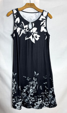 Classic Floral Print Everyday Sleeveless Summer Dress Womens M Black Round Neck