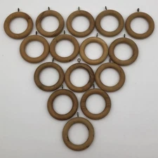Lot of 15 Vintage Wooden Curtain Rings With Eyelet Hooks Drapery 2 1/2” Rings