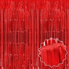6 PCS Red Foil Fringe Curtains Backdrop 3.28x8.2 Ft Metallic Streamers Party