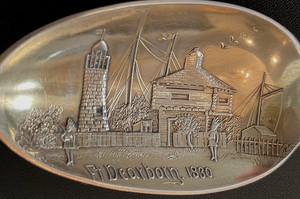 Fort Dearborn Chicago 1830 Watch Tower 6" Sterling Souvenir Spoon by Wallace 23g