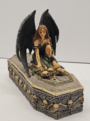 Gothic Dark Angel Vampire Skulls & Bones Casket Jewelry Trinket Box