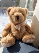 12" Vintage Russ Berrie "Amber" Teddy Bear Plush Stuffed Animal Pink Ribbon Tan