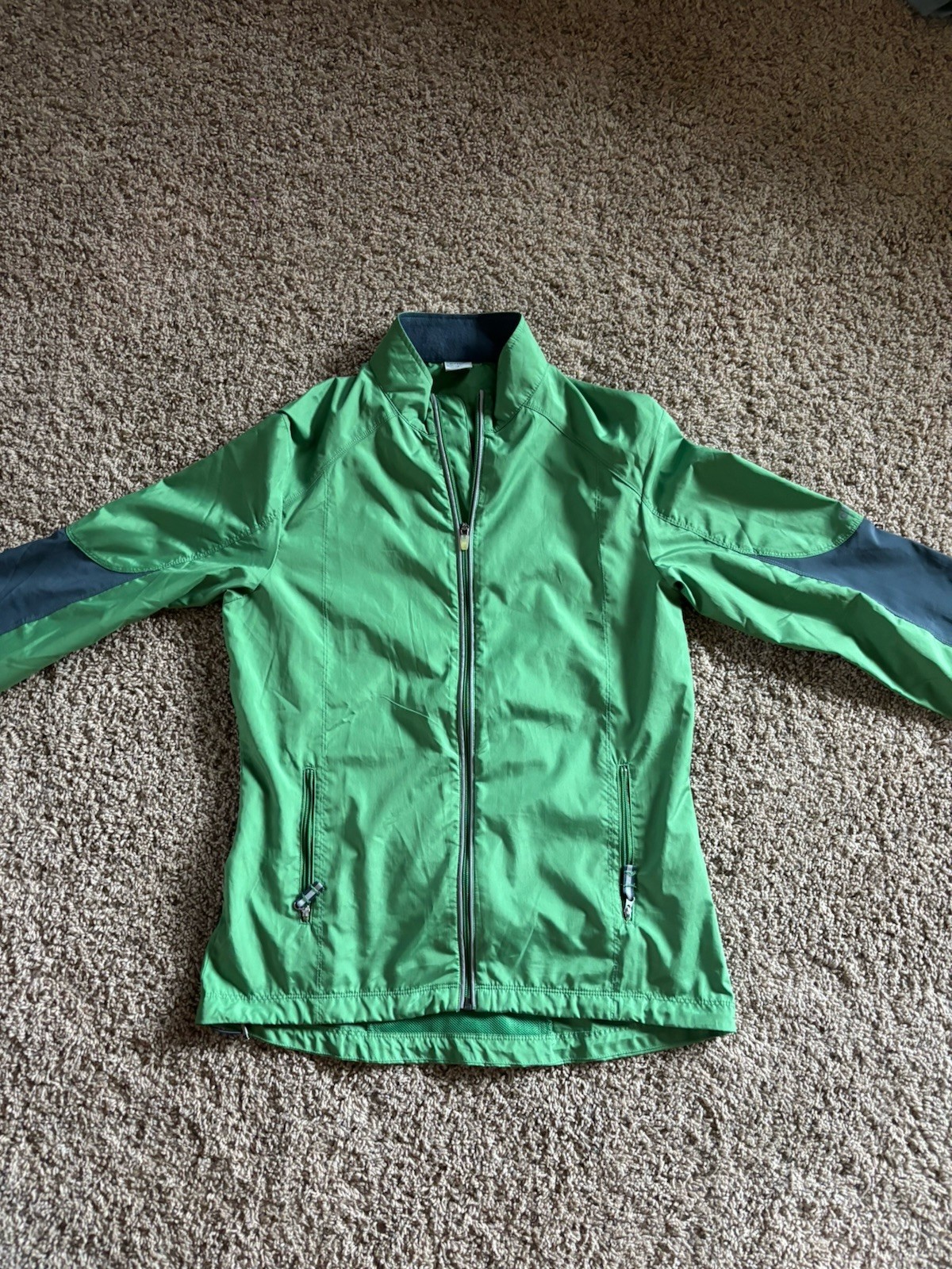Alo Yoga Windbreaker Jacket Green Full Zip Light Weight Reflective Size Large