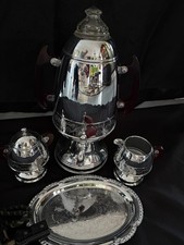 Vintage Chrome Coffee Percolator Bakelite handles, Creamer & Sugar Bowl complete