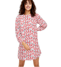 Loft Pink Red Cherry Print Balloon Sleeve Shift Dress Size Small