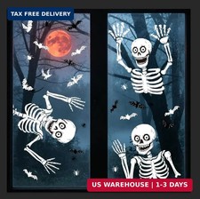 Large Halloween Window Clings 9 Sheets, Skeleton Bat Decals for Glass