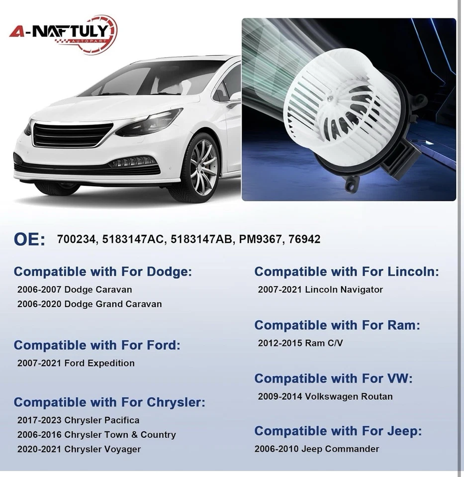 Rear AC Heater Blower Motor Fan Compatible with 2006-2020 Dodge Grand Caravan&mr - Image 2 of 4