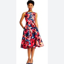 Adrianna Papell Mikado Floral-Print Midi Dress Sz 8  Cocktail Fit & Flare $229