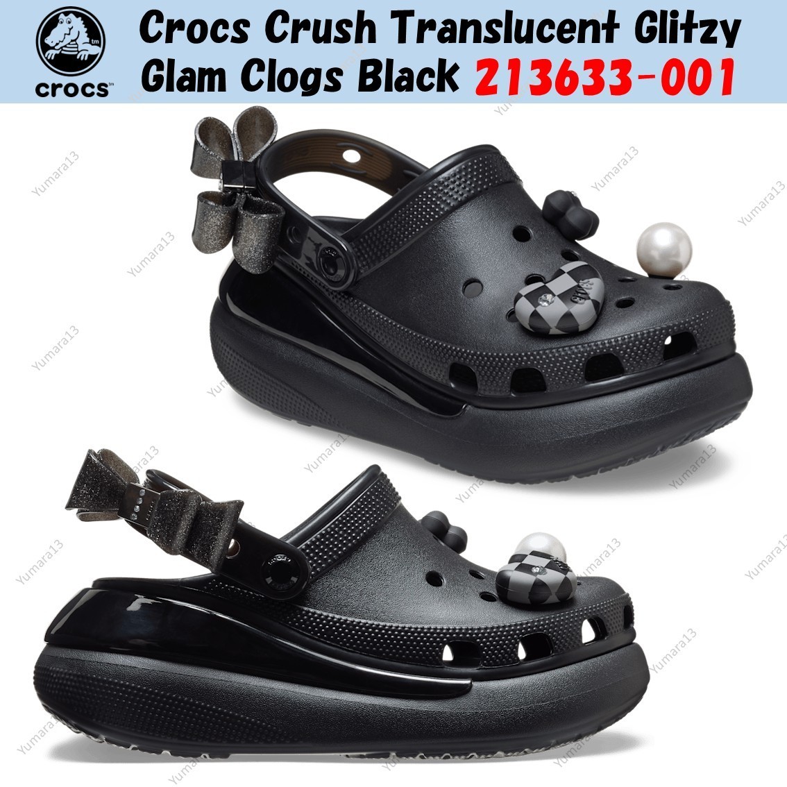 Crocs Crush Translucent Glitzy Glam Clogs Black 213633-001 Unisex