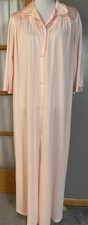 Vtg 70s VANITY FAIR Maxi Nightgown Sz L Pink Peach Button Up Embroidery USA Made