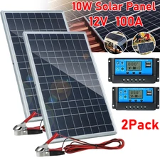 10W Solar Panel 12V Solar Battery Trickle Charger 100A W/ Controller Maintainer