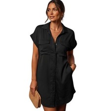 Madewell Black Short Sleeve Button Front Utility Shirt Dress Size L