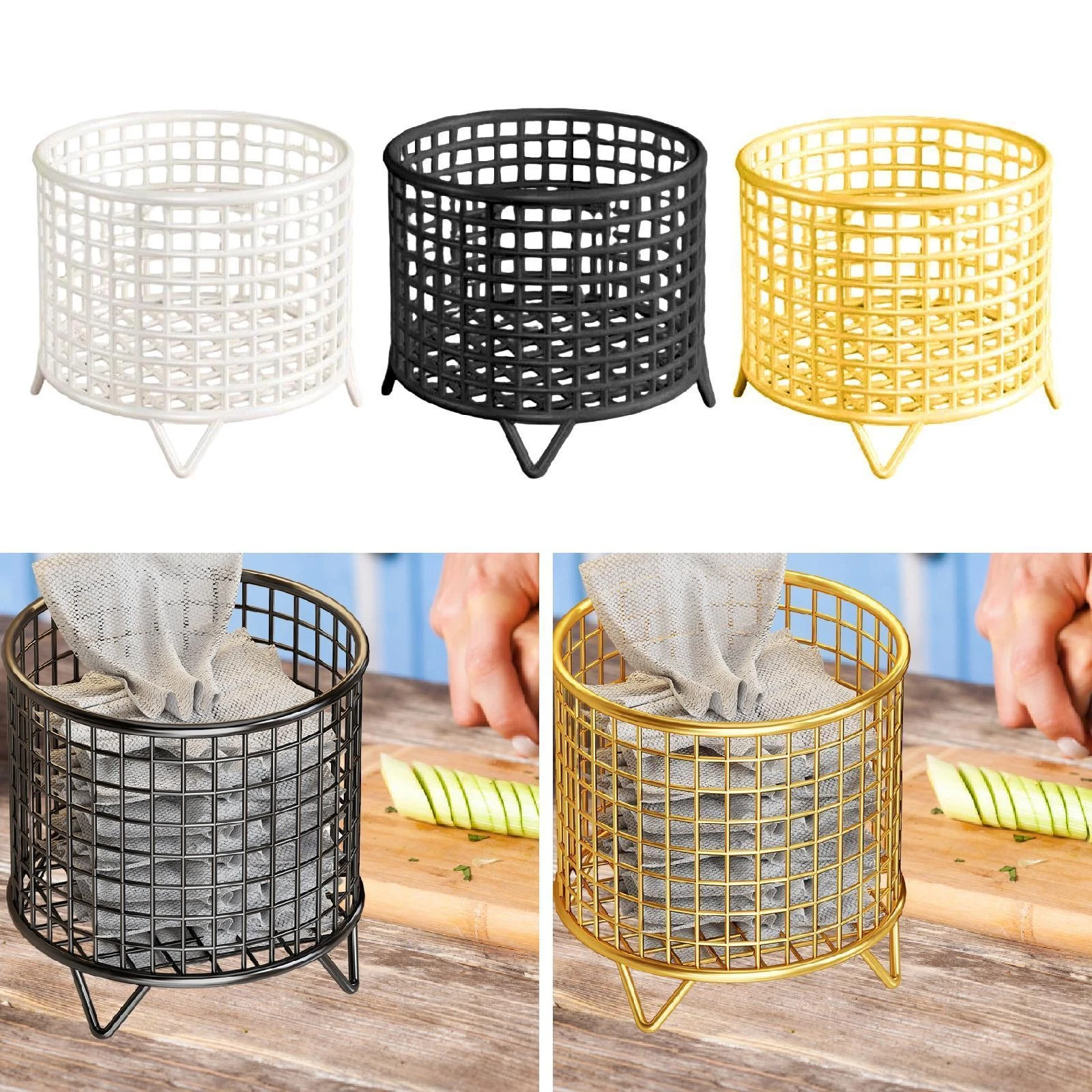 Round Metal Wire Basket, Kitchen Counter Storage Rack, Sturdy Container,