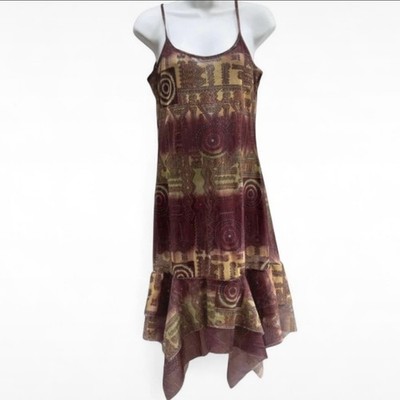 DPM by Depech Mod Multicolor Sleeveless Asymmetrical Dress Mesh Abstract Sheer