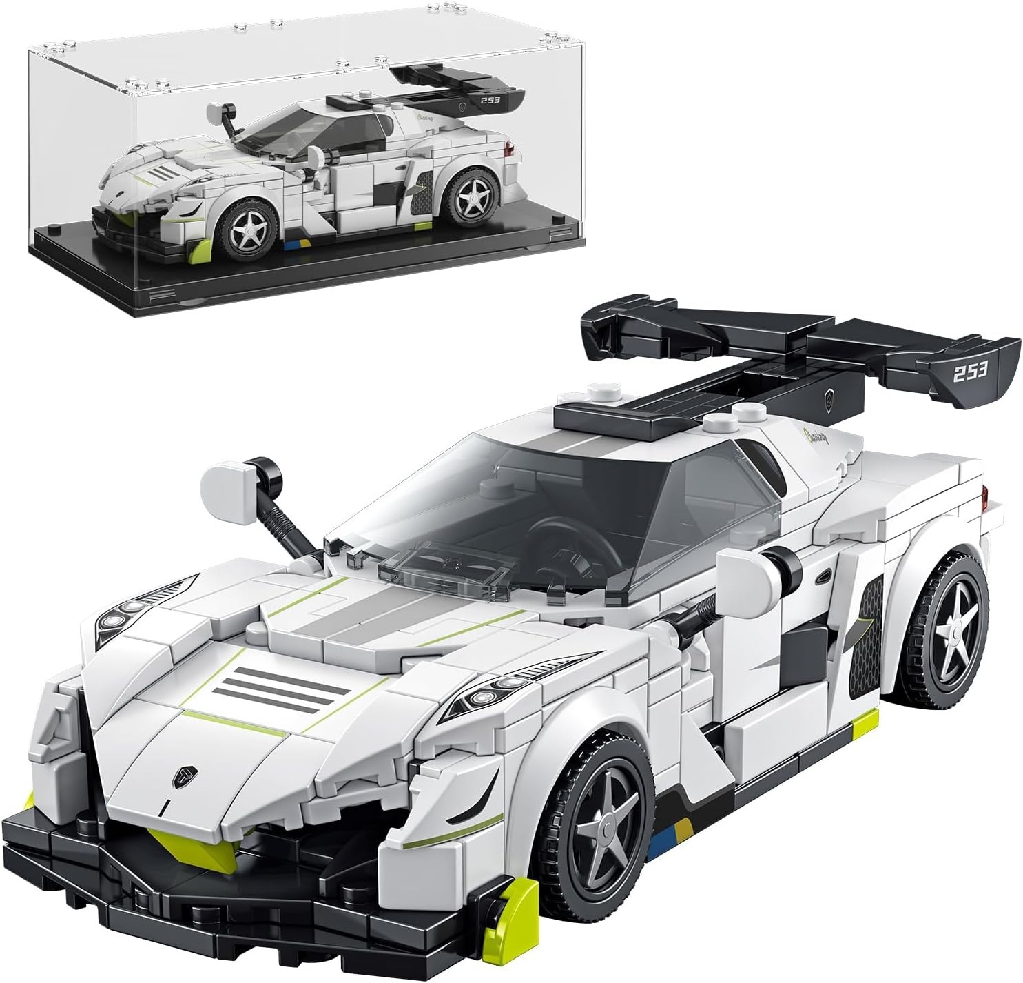 Maquette voiture de sport en blocs de construction 320 pièces avec vitrine ABS