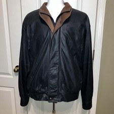 REMY Leather Jacket DOUBLE COLLAR Black / Brown - Sz 44 Made in USA EXCELLENT!