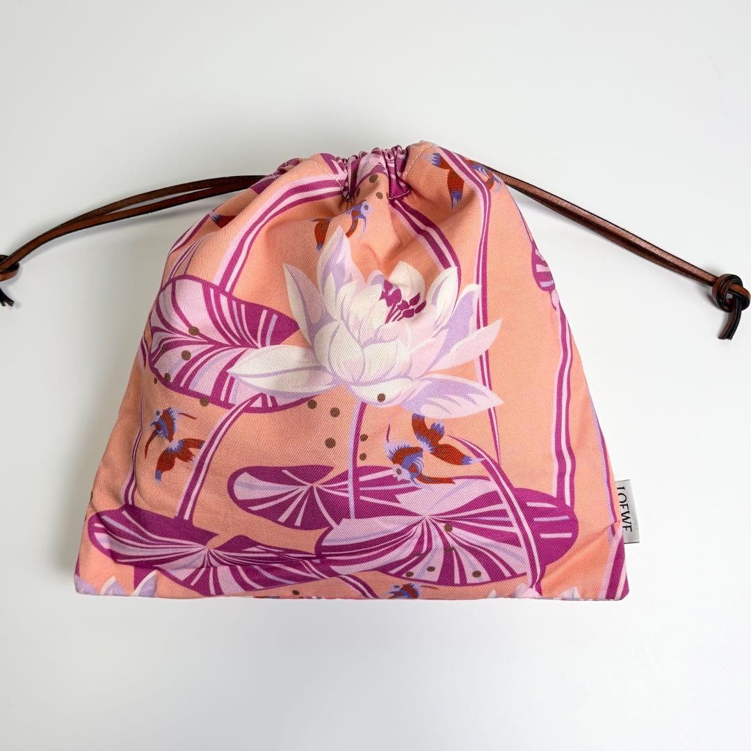 LOEWE Paula's Ibiza Cotton Drawstring Pouch Pink Casual Bag Authentic Rare image 2