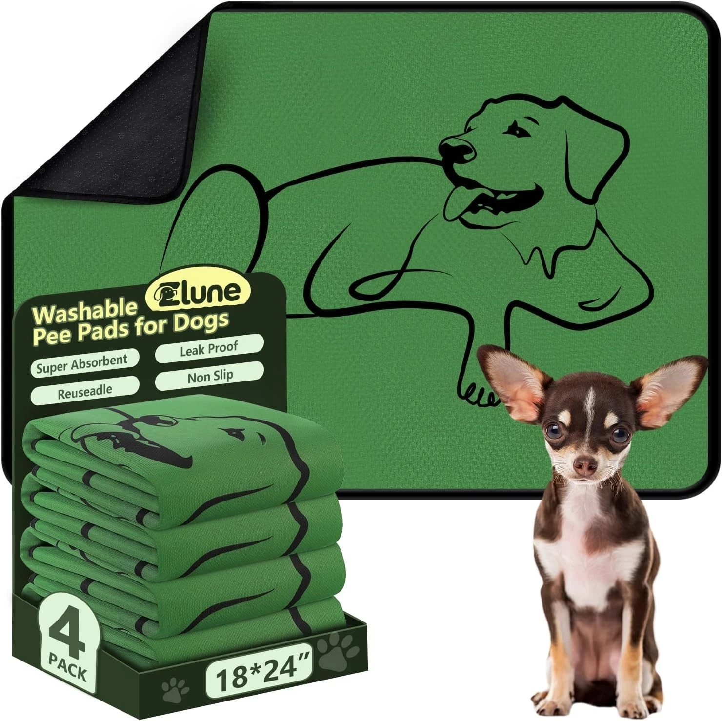 4 Pack Washable Pee Pads for Dogs Reusable 18"x24" Training Puppypads Absorbency