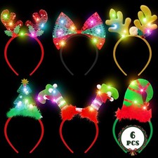Christmas Light Up Headband, Reindeer Antler Santa Hat Christmas Tree Hat Bow...