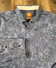 Hugo Boss Orange Label Men's XL Blue Paisley Slim Fit Cotton Shirt EUC