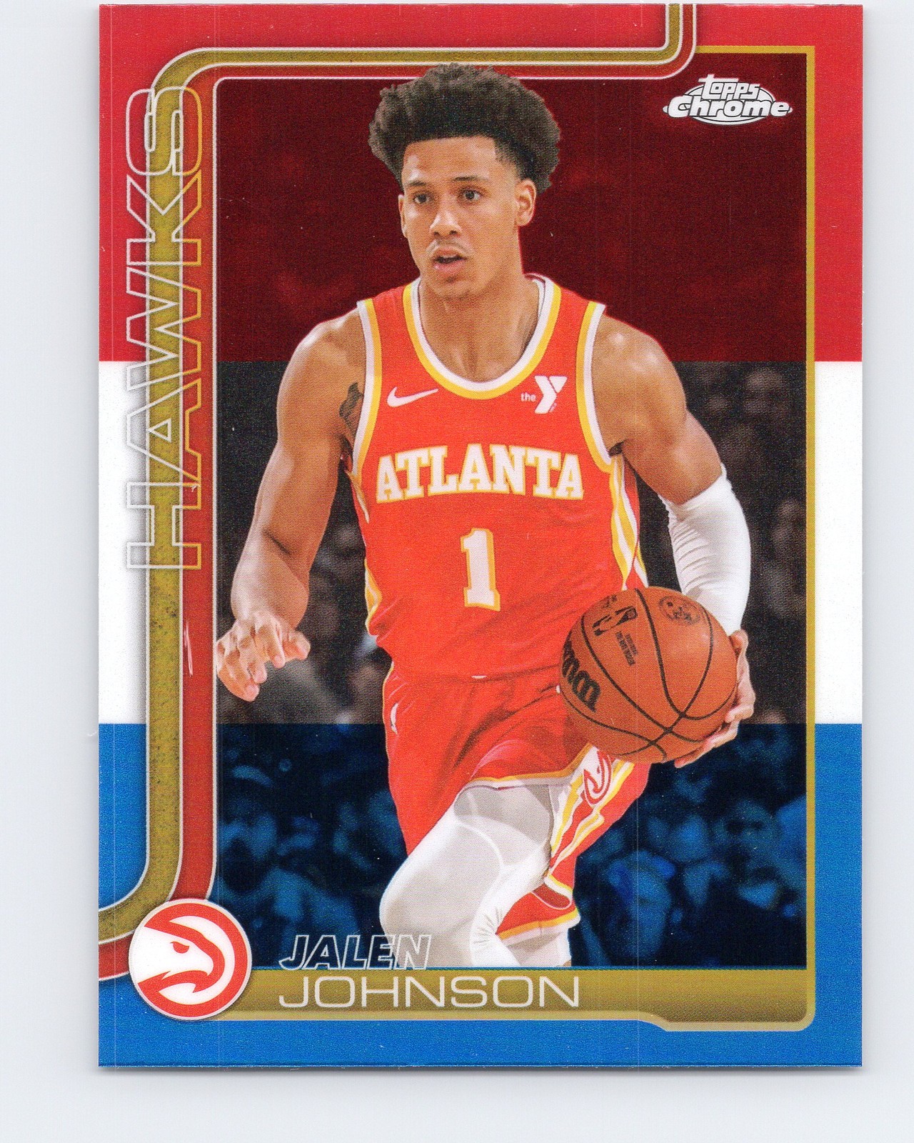 2025-26 Topps Chrome #56 Jalen Johnson Red White and Blue Refractor Hawks