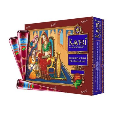 Kaveri Natural Henna Cone Pack of 12 - Dark Brown Herbal Mehendi for Weddings