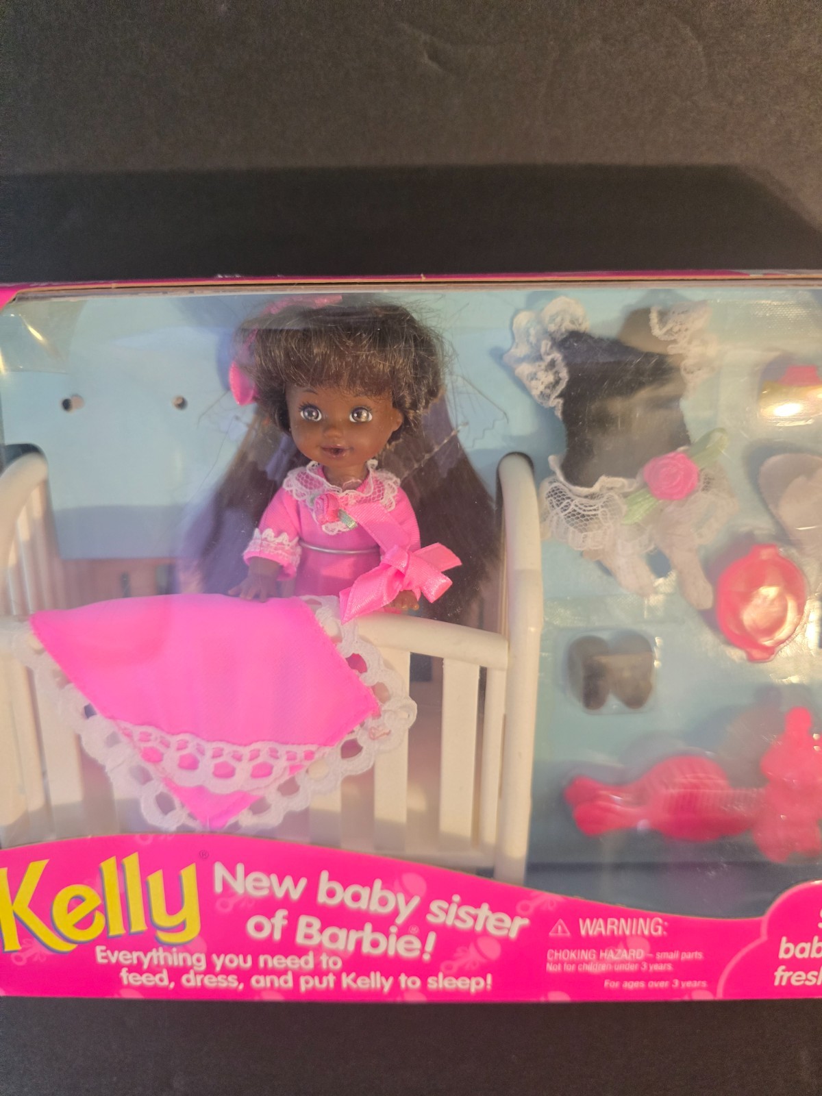 Vintage Kelly African American Baby Sister of Barbie Mattel Doll Playset Crib