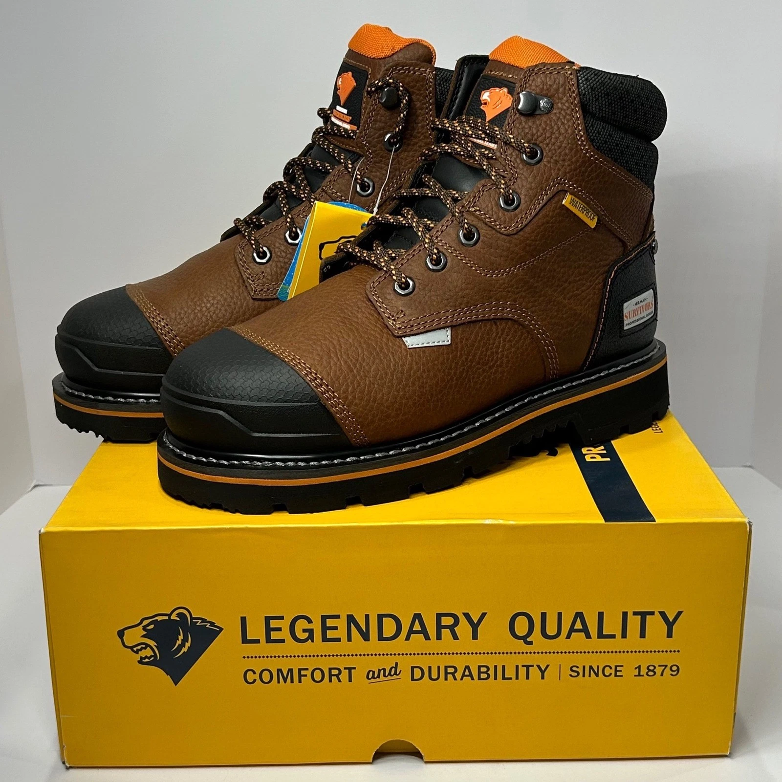 Herman Survivors Shoveler Mens 8.5 Steel Toe Waterproof Work Boots Brown Black