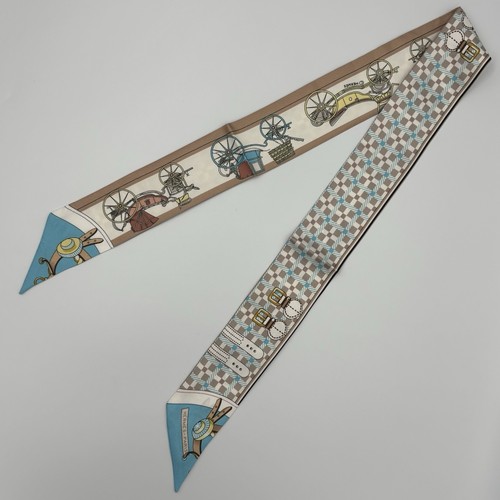 Hermès Twilly Les Voitures Nouvelles Vert Amande Bleu Glacier Beige Scarf
