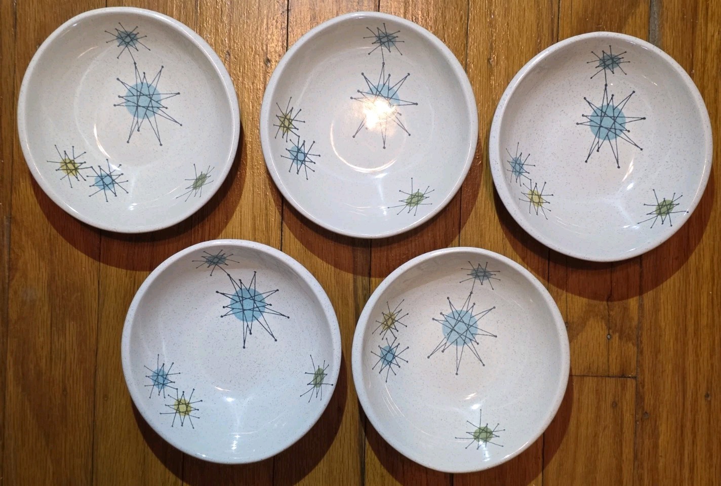 Set 5 Vtg MCM Atomic Franciscan Starburst Dessert Berry Fruit Sauce Bowls 4.75"