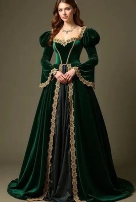 Medieval Galadriel Cosplay CostumeDress Elf Queen Gothic Green Prom EveningDress