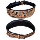 Majestic Ally Hand Tooled Leather Dog Collar, Floral Design, Colored Inlay