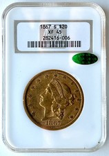 1867 S $20 Double Eagle Liberty Head NGC XF-45 CAC