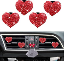 5 Pcs Bling Red Hearts Air Vent Clips, Heart Shape Crystal Car Air Vent Clip Cha