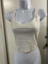 Abercrombie  Fitch White Solid Knit Square Neck Wide Strap Cropped Tank S