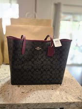 Coach Sig City Tote Graphite Black Cherry Logo Shoulder Bag