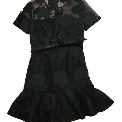 MILLY Rosalind 3D Floral Butterfly Belted Black Organza Peplum Dress Size 6