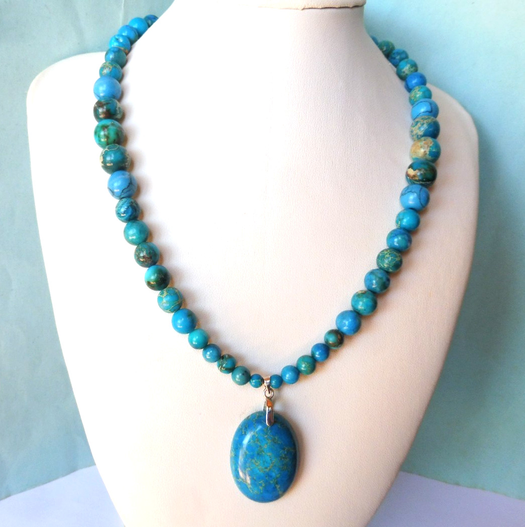 Collier Turquoise de Perse bleue en argent massif 44,5cm | Bijou véritable