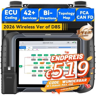 XTOOL D8W OBD2 Diagnosegerät Bidirektionale ECU Codierung Topologiekarte