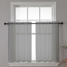 Sheer Window Curtains Tier 2 Pieces Set, 36 inch Length, Short Dining Curtains W