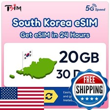 TSIM South Korea eSIM 20GB 30 Day Data Plan - Hotspot Allowed