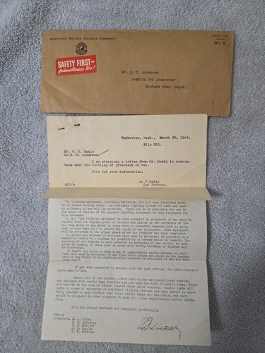 Rare WWII Correspondence Reguarding POWs Northern Pacific Railway Company 1943