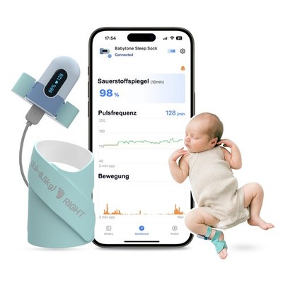 Babytone Sock Pulsoximeter für Babys Herzfrequenz Sauerstoffsättigung Blau